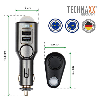 Technaxx TX-100 auto-, haagissuvila- ja paadialarm/mobiilne minialarm liikumistuvastusega + kaugjuhtimispult ja autolaadija - 2x USB, 6 päeva ooterežiimis, 110db alarmiheli heidutuseks