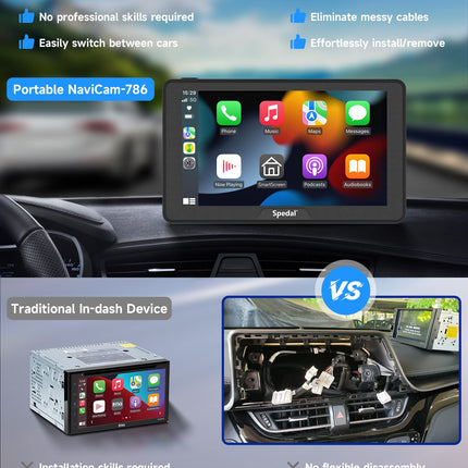 2025. aasta uusim juhtmevaba CarPlay ja Android Auto, Spedal CL786 CarPlay ekraan, 7-tolline IPS-puutetundlik autoraadio, juhtmevaba CarPlay, peegli link/Bluetooth/navigatsioon/hääljuhtimine