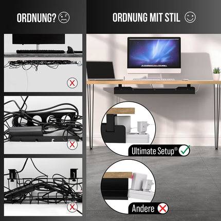 Ultimate Setup® kaablirenniga laud parimaks kaablihalduseks – peida kaablid lihtsalt laua kaablirenni sisse (must)