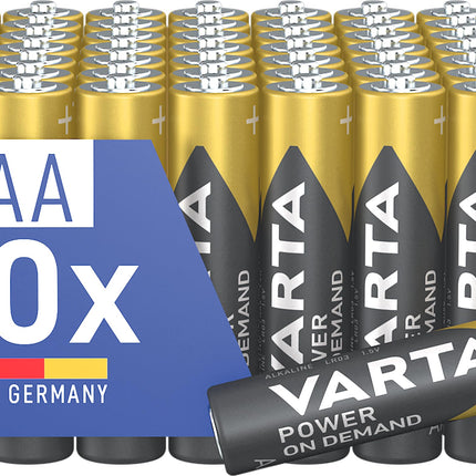 VARTA AAA patareid, 50 tk, Power on Demand, leelispatareid, 1,5 V, hoiupakett, nutikas, paindlik, võimas, ideaalne arvutitarvikute ja nutika kodu seadmete jaoks, valmistatud Saksamaal