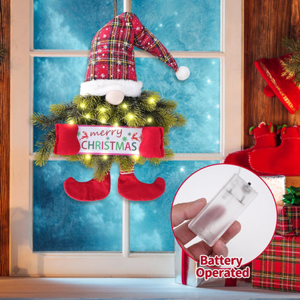 Christmas wreath gnome with lights 30 inches – illuminated Christmas door wreath for the front door, Christmas door wreath, Christmas door decoration, Christmas wreath door – Christmas Wreath GNOME