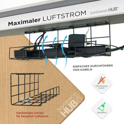 Scanfield lauaalune kaablihaldussüsteem, 2 laua kaablikanali komplekt, laua kaablihaldussüsteem, modulaarsed kaablihoidikud ringlussüsteemiga, kaablirenni altpoolt paigaldamiseks, lihtne paigaldus, must