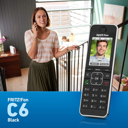 FRITZ!Fon C6 must DECT mugavustelefon (kvaliteetne värviekraan, HD-telefoniteenus, interneti-/mugavusteenused, Fritz!Boxi funktsioonide juhtimine) must, saksakeelne versioon