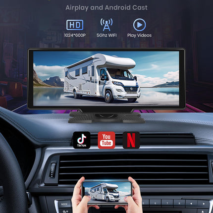 Podofo 10.26'' kaasaskantav autoraadio puutetundliku ekraaniga juhtmevaba Carplay Android Auto Bluetooth/FM-saatja/AUX häälassistent tahavaatekaameraga DC 7-32v