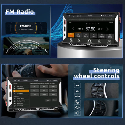 Kahe DIN-pesaga autoraadio, juhtmevaba CarPlay ja Android Auto tugi - 7-tolline puutetundliku ekraaniga autoraadio Bluetoothi/peegliühenduse/FM-raadio vastuvõtja/tagurduskaamera/SWC/USB/AUX-sisendiga, MP5-mängija, 2 DIN-pesaga