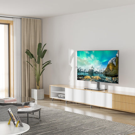 BONTEC telerialus Telerialus 26–65-tollistele LCD LED OLED plasmateleritele ja kumeratele teleritele kuni 45 kg, reguleeritava kõrgusega ja stabiilne, max. VESA 600x400