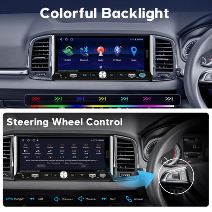 1-DIN autostereo juhtmevaba CarPlayga, Android Auto, Podofo Android raadio, 6,9-tolline puutetundliku ekraaniga automängija, mis toetab Bluetoothi/EQ/Mirror Linki, USB-A ja USB-C sisendit