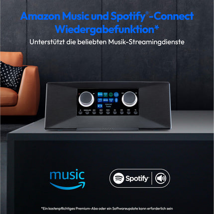 MEDION P85333 internetiraadio DAB+ funktsiooniga (Wi-Fi, FM, Spotify Connect, Amazon Music, DLNA, USB, kõrvaklapipesa, AUX, stereo RCA liiniväljund, unetaimer) must