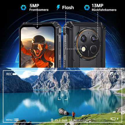 OUKITEL WP28S (2025) Outdoor Smartphone Android 14-10600mAh Outdoor Mobile Phone Without Contract, 16GB + 128GB /1TB, 6.52" Smartphone Waterproof IP68, Dual 4G SIM/NFC/GPS/OTG/Face ID - Orange