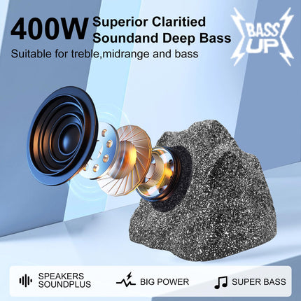 6.5" Outdoor Bluetooth Speakers Waterproof Powerful 400W Rock Speakers Deep Bass All Weather Durable for Outdoor Party Backyard Garden Deck Patio Porch Pool (1 Pair)