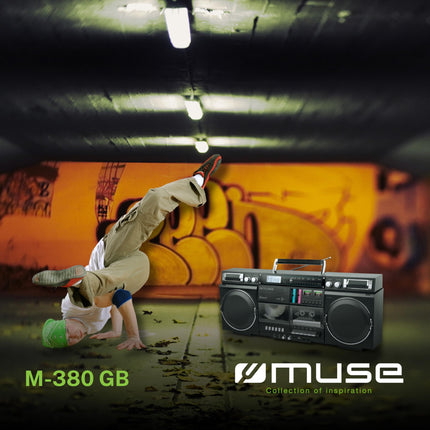 MUSE Bluetooth Retro Boombox with Radio, CD, Cassette Recorder, 80W Output Power, USB, Aux, Micro SD Card Slot