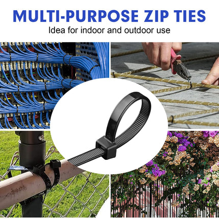 RAZCC Cable Ties, Black, 8-inch Heavy-Duty Plastic Wire Ties with 50 lb Tensile Strength, Self-Locking Black Nylon Ties for Indoor and Outdoor Use, 1200 Pack