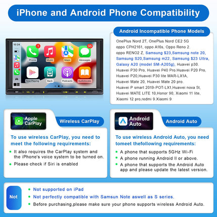Double Din Android Radio with Wireless CarPlay &amp; Wireless Android Auto, Car Radio with Navigation 7 Inch Screen, Car Radio Touch Display with Bluetooth, AM/FM/RDS, AUX/SWC…