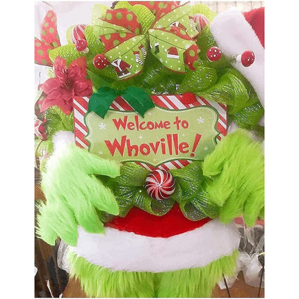 Christmas Thief Wreath for Front Door, Green Ivory Christmas Wreath Hanging Welcome Sign Home Decoration Indoor Outdoor (Green, 46 x 30 cm)