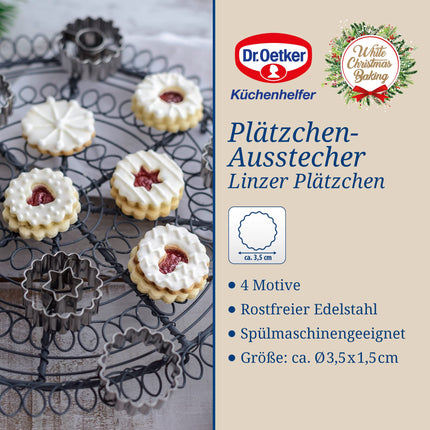 Dr. Oetker Linzer küpsisevormide komplekt 5 tk – valged jõuluküpsisevormid – roostevabast terasest küpsisevormid jõuludeks