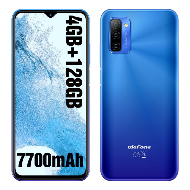 Ulefone Note 12 mobiiltelefon (2023) 7700mAh suur aku 128GB ROM/SD-128GB 6,82-tolline HD+ Android 11 nutitelefon ilma lepinguta, 13MP põhikaamera 3 kaardipesa 4G kahe SIM-kaardiga mobiiltelefon OTG - (sinine)