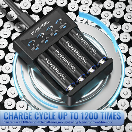 POWEROWL AA patarei 2800mAh laetavad akud AA 12 tk pakis (madal isetühjenemine, 1200 tsüklit) 1,2 V Ni-MH laetavad AA akud