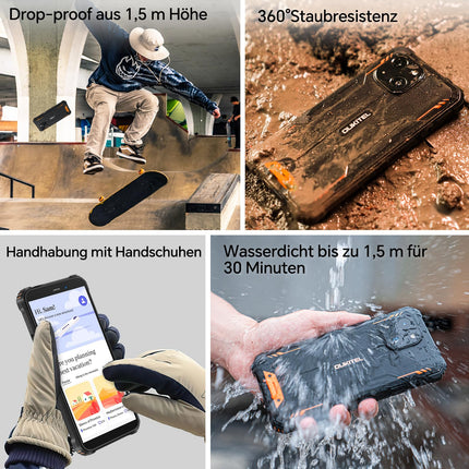 OUKITEL WP32 Android 13 välistingimustes kasutatav mobiiltelefon 12 GB + 128 GB (1 TB laiendatav) vastupidav nutitelefon ilma lepinguta 5,93-tolline HD+ ehitusplatsi telefon 20 MP + 5 MP kaamera 4G kahe SIM-kaardiga, IP68/NFC/OTG/GPS/Face ID