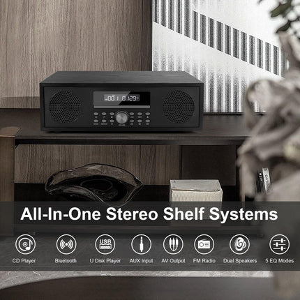 Kompaktne süsteem CD-ga Bluetooth, CD-169 stereosüsteem, kompaktne CD-mängija 2 x 20-vatise mini-Hi-Fi süsteemiga, FM-raadio, Aux-sisend, USB-taasesitus, stereosüsteem CD-ga Micro Hi-Fi süsteem (puidu imitatsioon)
