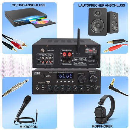 Pyle HiFi võimendi, HiFi stereo võimendi, minivõimendi, Bluetooth võimendi, võimendi, 300W HiFi vastuvõtja, stereovõimendi, Bluetooth võimendi - MP3, USB, SD, AUX, RCA, mikrofon, kõrvaklapid, FM