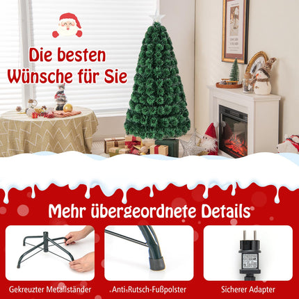 COSTWAY 150 cm kunstkuusk tuledega, kuusk 8 valgustusrežiimiga, 170 sooja valget LED-tuld, jõulukuusk fiiberoptilises optikas, valgustatud täht, kunstkuusk