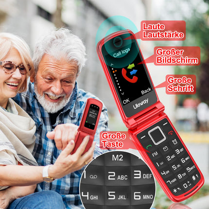 4G Flip Phone for Seniors with Large Buttons, Dual-SIM Flip Mobile Phone with Charging Cradle | SOS Emergency Call Function | Speed ​​Dial | Flashlight | FM Radio | 2.4+1.77 Inch Dual Color Display | Red