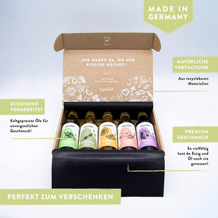 TIMBER TASTE® äädika ja õli kinkekomplekt naistele [ergutav] - 5 suurepärast äädikat ja toiduõli [5x40ml] - toidukarpide komplekt - eriline kinkekomplekt emadepäevaks - emadepäeva kinkekarp emale