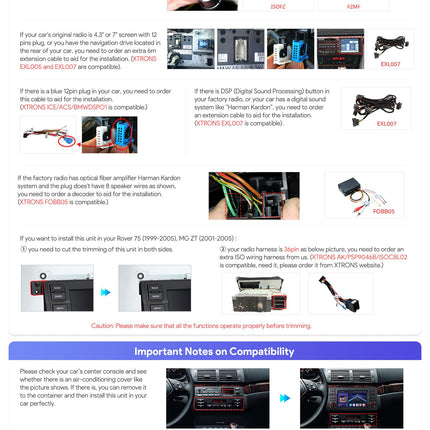 XTRONS 7-tolline QLED IPS Android 14 autoraadio Qualcomm 665 Octa Core 8GB 256GB sisseehitatud 4G LTE automäng Android Auto HDMI väljund WiFi GPS Bluetooth 5.0 valikuline DAB OBD BMW E46 Rover 75 ZT jaoks