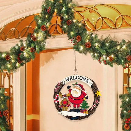 Christmas wreath woven, door wreath Welcome for Christmas, door sign Merry Christmas made of wood for door, window or wall, 24 cm