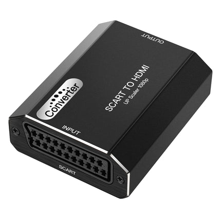 KUYIA Scart to HDMI Audio and Video Converter, Aluminum Housing, Scart In to HDMI Out Adapter, HD 720P/1080P Switch Video Audio Upscale Converter for HDTV Monitor STB VHS Xbox PS3 Sky
