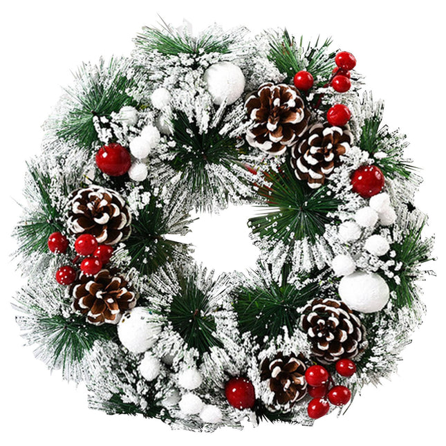 Christmas wreath 30cm door wreath Christmas, Christmas garland with Christmas balls pine cones berries for front door, fireplace and wall decoration, wreath with apples pine cones