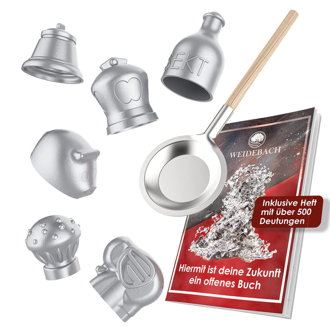 WEIDEBACH® Wax Casting Set [Version 2024], Lead Casting and Tin Casting Alternative including book with over 500 interpretations, non-toxic New Year's Eve wax casting set, interpret the future with wax casting New Year's Eve