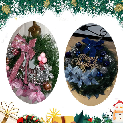 Warmiehomy Christmas Wreath, 30 cm Artificial Front Door Wreath, Hanging Garland with Flowers and Bow, Christmas Decoration, New Year Decoration, Gift, Pink