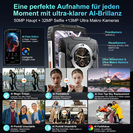 Blackview BV8200 õuetelefon kõrvaklappidega MTK G100 36GB+256GB Android 14, 2.4K FHD+ 6.5", 120Hz 500nits õuetelefon ilma lepinguta, 50MP+32MP / 8800mAh(45W) / NFC/GPS/OTG/Dual 170LM