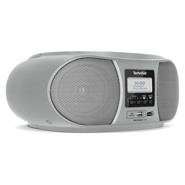 TechniSat DIGITRADIO 1990 - Stereo Boombox DAB+/FM-raadio ja CD-mängijaga (Bluetoothi ​​heli voogedastus, kõrvaklapipesa, USB, AUX-sisend, laadimisfunktsioon, kell, 2 x 1,5 W väljundvõimsus) hõbedane