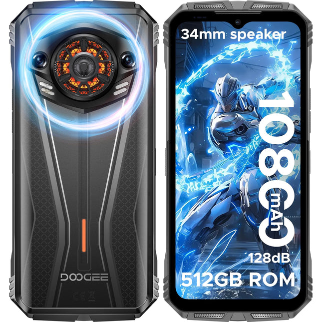 DOOGEE S Punk Pro õuetelefon 20GB+512GB/2TB, 128dB kõlar, 10800mAh/33W õuetelefon ilma lepinguta Android 14, 6.6'' FHD+ ehitusplatsi telefon LED-valgusefektiga 50MP+16MP/kaks SIM-kaarti/NFC/OTG