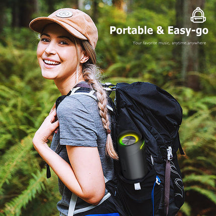 MYSTILUCK Bluetooth Speaker with LED Lights, 24h Battery, IPX6 Waterproof, Dual Bass Drivers, Hands-Free Function – Portable, Compact, Perfect for Outdoor, Party, Sports &amp; Travel