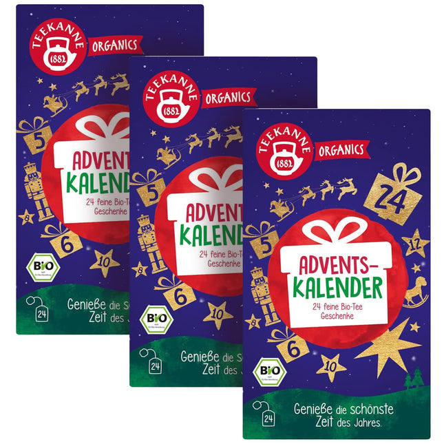 TEEKANNE ORGANICS advendikalender 2024, 3 tk komplekt – orgaanilise tee jõulukalender 24 teeseguga, jätkusuutlik pakend, 24 hellitushetke, ideaalne jõulueelseks hooajaks