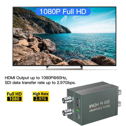 SDI-HDMI, SDI-HDMI muundur, 1080p HD-SDI / 3G-SDI/SD-SDI-HDMI video-audio muundur, BNC-HDMI adapter SDI kaamera-monitori projektori jaoks
