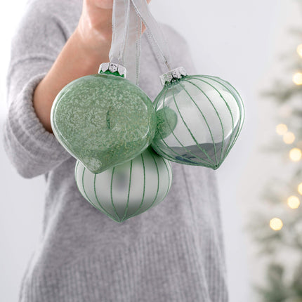 WeRChristmas Christmas tree bulb balls made of glass, mint green, 11 cm, 3