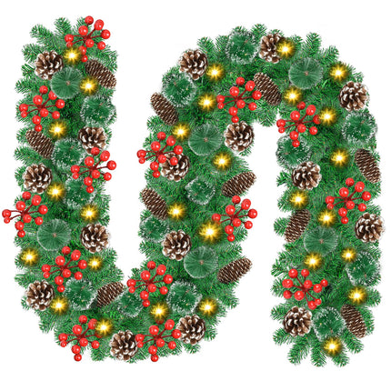Christmas Garland with Lights - 2.7 M/9FT Garland Christmas Decoration with 30 LEDs, Artificial Christmas Wreath for Fireplace, Stairs, Door, Window, Indoor, Outdoor