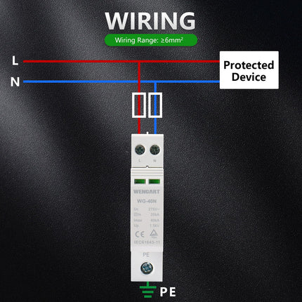 Wengart mini surge protection device WG-40N, 2P 18mm width, TÜV certification, low-voltage protection lightning surge protection