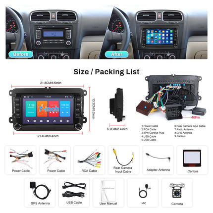 1G+32G Android autoraadio 2 DIN VW Golf 5 6 Passat Polo Tiguan Touran Caddy Skoda SEAT 7-tollise puutetundliku ekraaniga autoraadio GPS-navigatsiooniga WiFi peegliühendusega Bluetooth FM/RDS/EQ roolil juhtimisega tahavaatekaamera