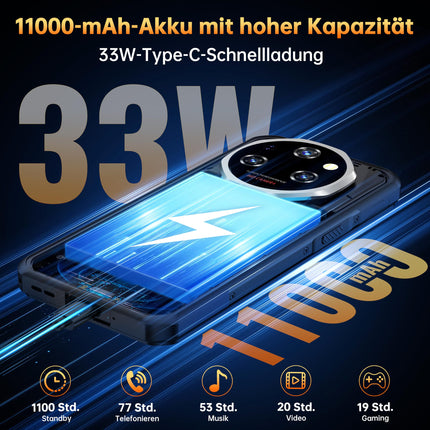 OUKITEL WP55 Pro 5G Android 15 Outdoor Handy - 48GB+512GB(2TB) 108MP+32MP+8MP Nachtsicht Kamera 11000mAh/33W Outdoor Smartphone 6,6 Zoll FHD+ 120Hz baustellenhandy Dual SIM IP68/NFC/OTG/GPS/Face ID