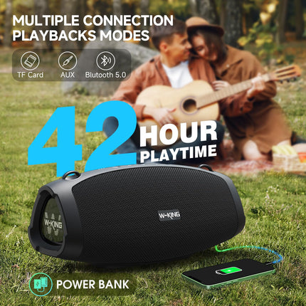W-KING 120W Peak Bluetooth Speaker Large, IPX6 Music Box Speaker Bluetooth Party Boom Box, THREE Passive Radiators - Omnidirectional HiFi Super Bass/DSP/2 Woofers/42H/Power Bank/TF/AUX/EQ/Opener