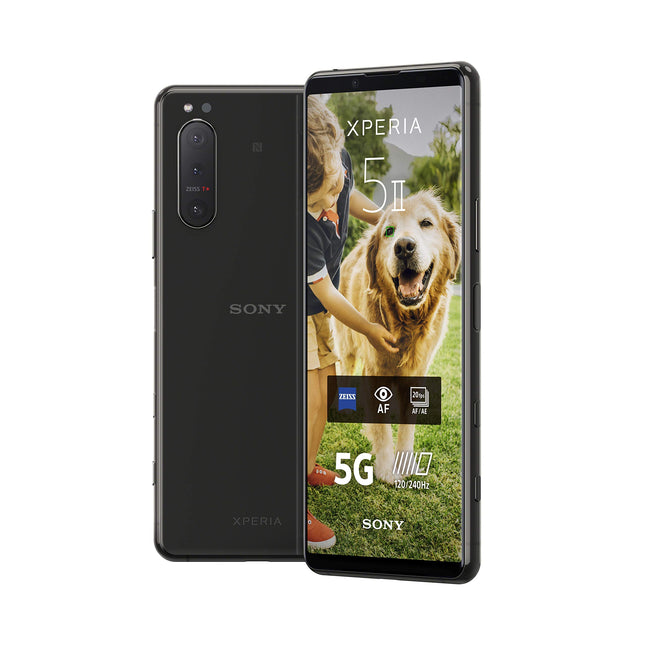 Sony Xperia 5 II 5G nutitelefon (15,5 cm (6,1 tolli) 21:9 CinemaWide FHD+ HDR OLED ekraan, kolmekordne kaamerasüsteem, 3,5 mm audiopesa, Android 12, SIM-kaardita, 8 GB RAM, 128 GB salvestusruum) must