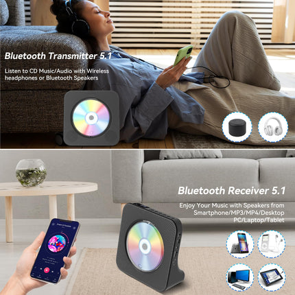 Qoosea DVD-mängija telerile, lauaarvuti DVD/CD-mängija koju, Bluetooth-kõlaritega, ekraaniga, äratuskellaga, FM-raadio ja CD-mängijaga, USB-kaardi taasesitusega, kaasas kaugjuhtimispult, HDMI- ja AV-kaabel