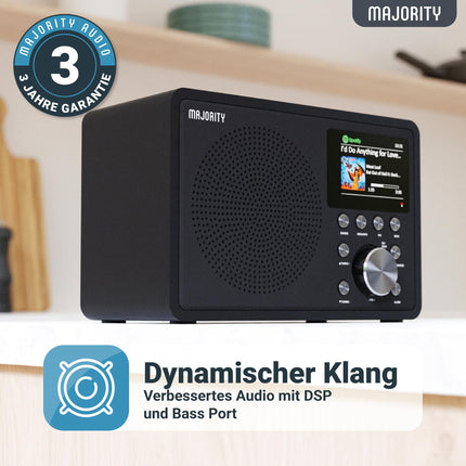 Internet radio Wi-Fi | DAB+ radio with Bluetooth | DAB Plus radio kitchen radio | Internet Wi-Fi with DSP speaker | Digital radio | Frontier Oktiv app remote control | MAJORITY Touro