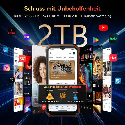 Blackview BV4800SE Andriod 15 Outdoor Handy Ohne Vertrag, 12GB+64GB/2TB TF, Gemini AI 90Hz 6.56" Display Outdoor Smartphone Ohne Vertrag, 16MP+8MP Octa-Core NFC, IP69K Buastellenhandy
