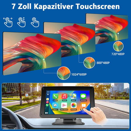 Podofo 7 inch Wireless Apple Carplay Android Auto Portable Car Radio Touchscreen Car Stereo Radio with Bluetooth, FM Transmission, Apple Airplay, Mirror Link